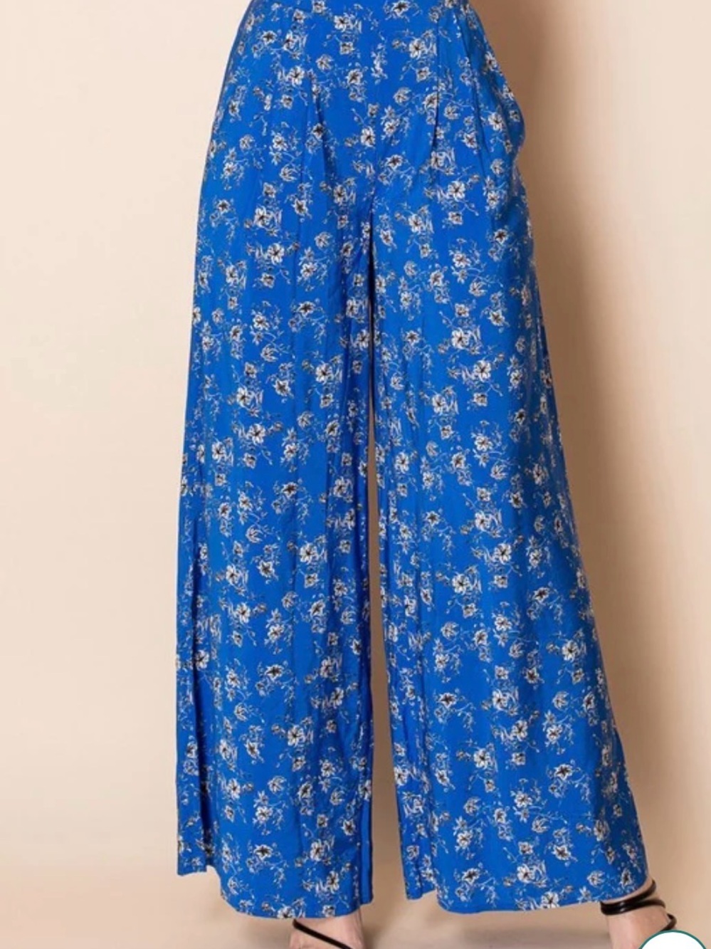 White Birch Wide Leg Floral Palazzo Pants in Bright Blue size medium